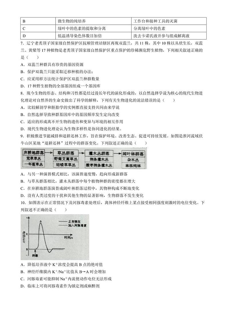 辽宁省葫芦岛市2024届高三下学期第二次模拟考试 生物 Word版含答案02