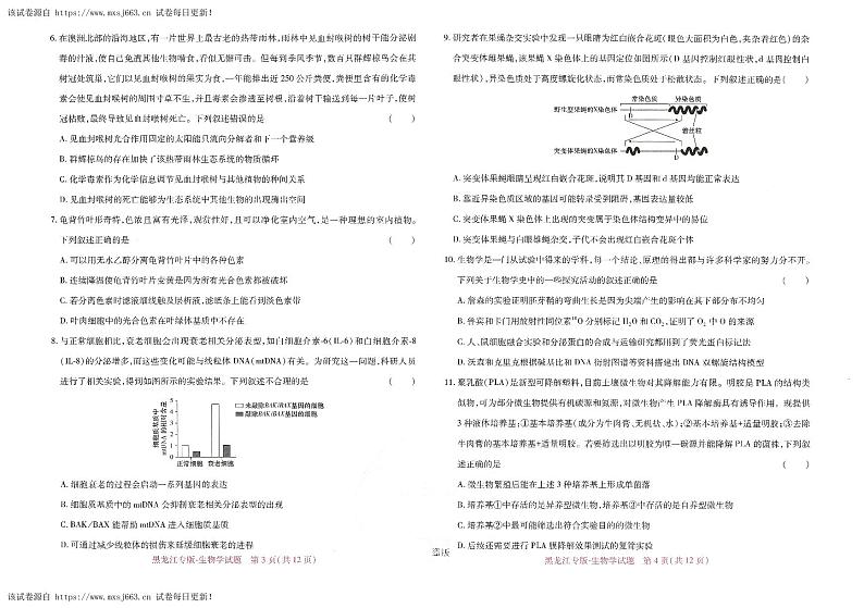 25，2024届黑龙江省普通高中学业水平选择性考试预测生物学试题02