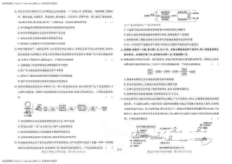 25，2024届黑龙江省普通高中学业水平选择性考试预测生物学试题03