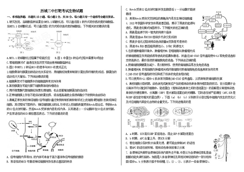 山东省济南市历城二中高三2024年6月高考打靶考试生物试题及答案第1页