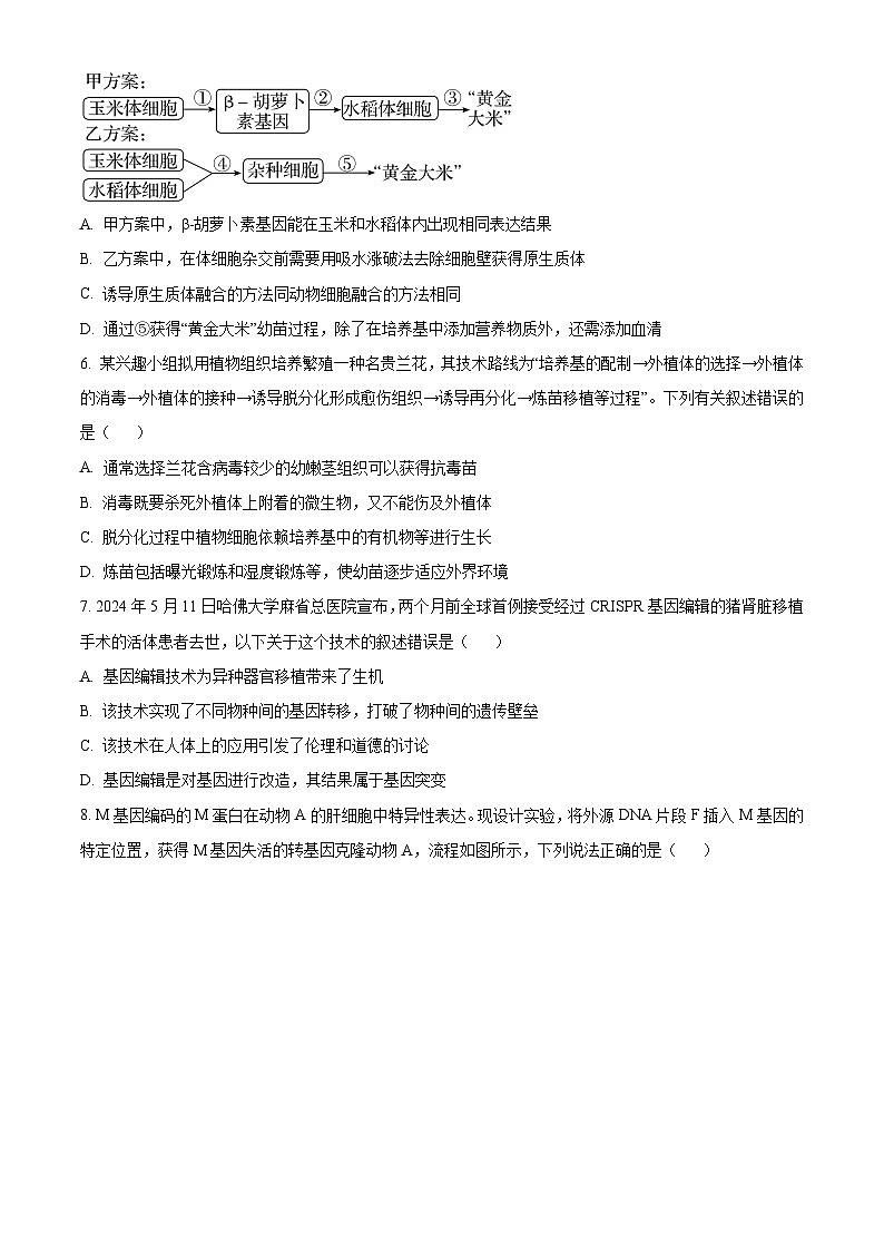 江苏省五市十一校2023-2024学年高二下学期5月阶段联考生物试题（学生版）第2页