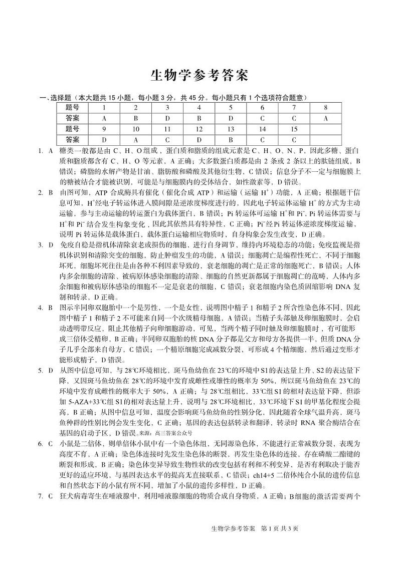 安徽省肥西宏图中学2023-2024学年高三下学期模拟考试生物试卷01
