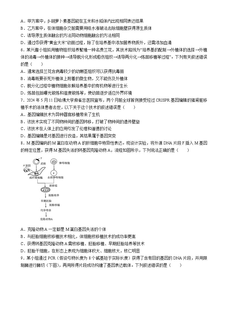 江苏省五市十一校2023-2024学年高二下学期5月阶段联考生物试题(无答案)第2页