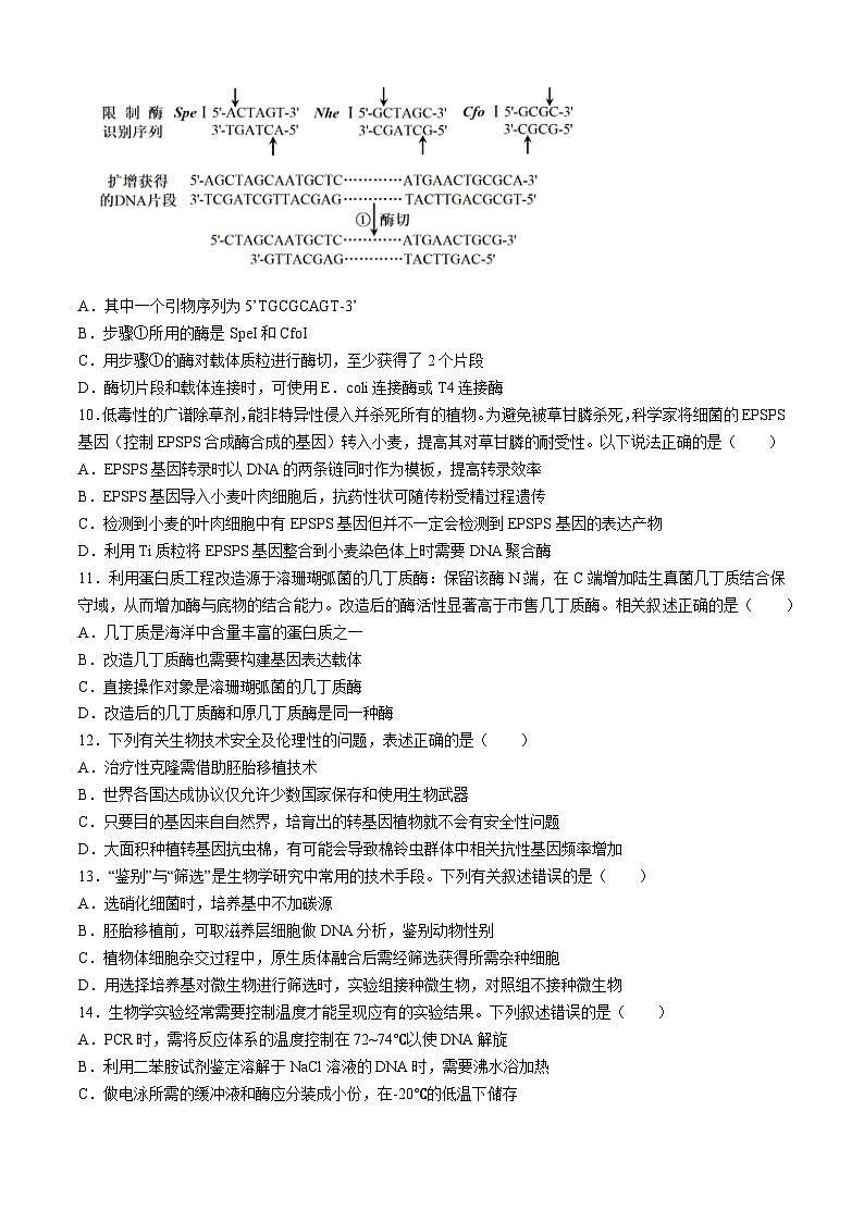 江苏省五市十一校2023-2024学年高二下学期5月阶段联考生物试题(无答案)第3页
