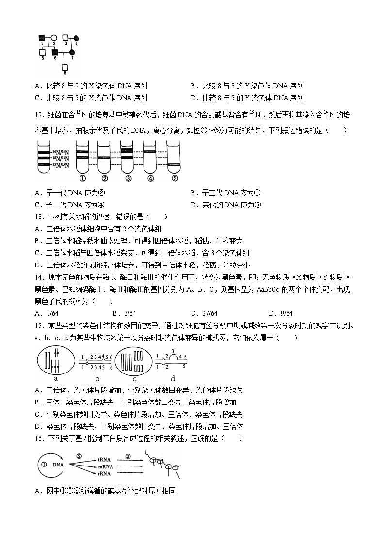 江苏省扬州市第一中学2023-2024学年高一下学期5月月考生物试题(无答案)第3页