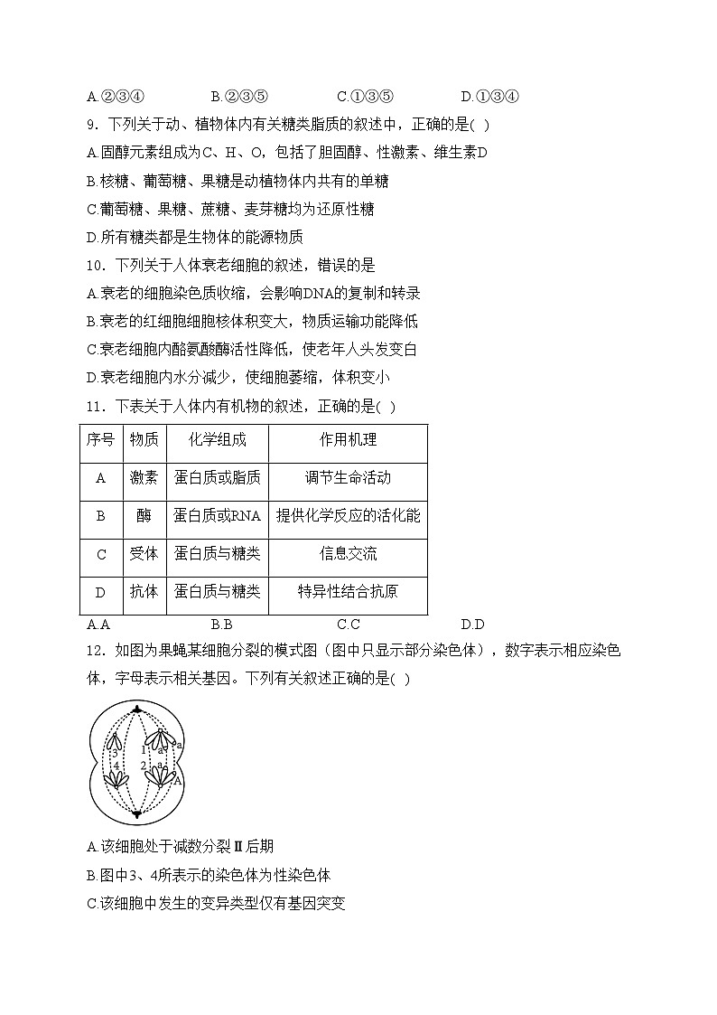 重庆市乌江新高考协作体2024届高三下学期模拟预测（三）生物试卷(含答案)03