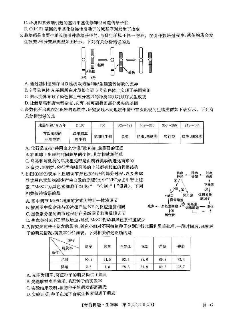 2024届九师联盟高三下学期5月生物试题及答案第2页