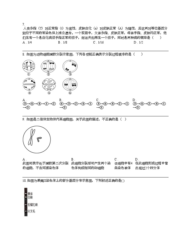 广东省湛江市雷州市第二名校2023-2024学年高一下学期生物期中试卷02