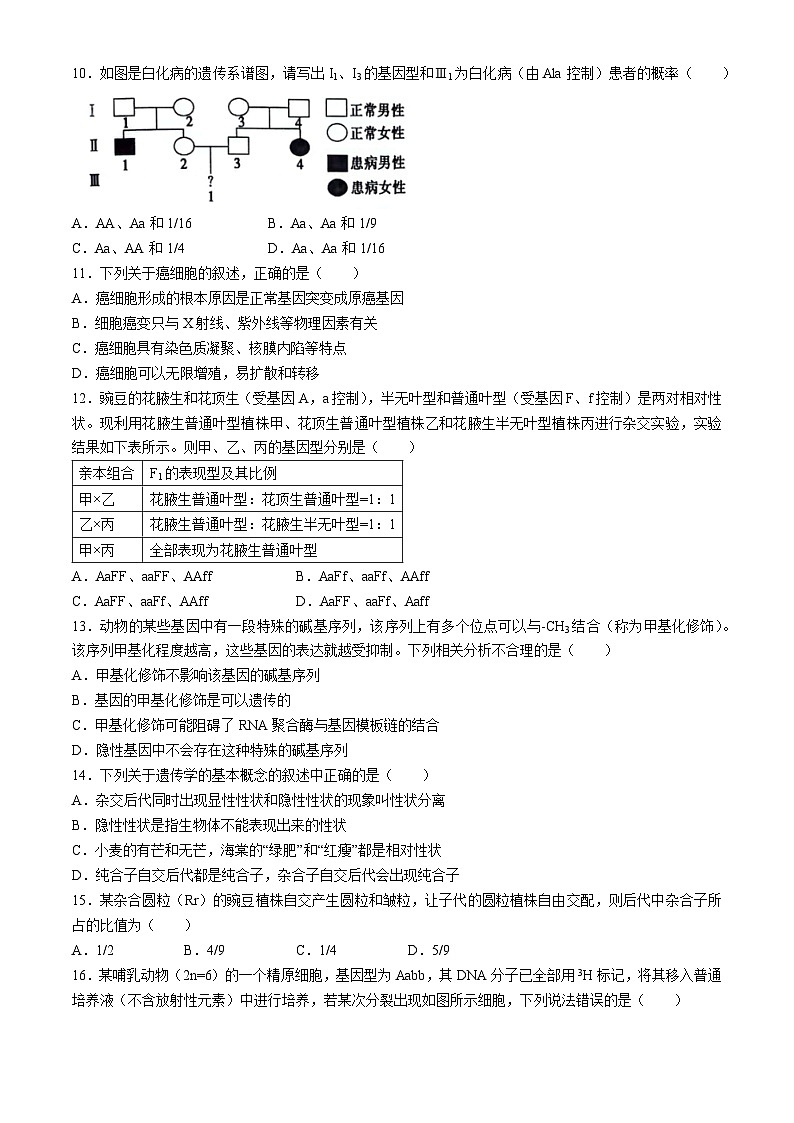 2024开封五县联考高一下学期6月月考试题生物含答案03