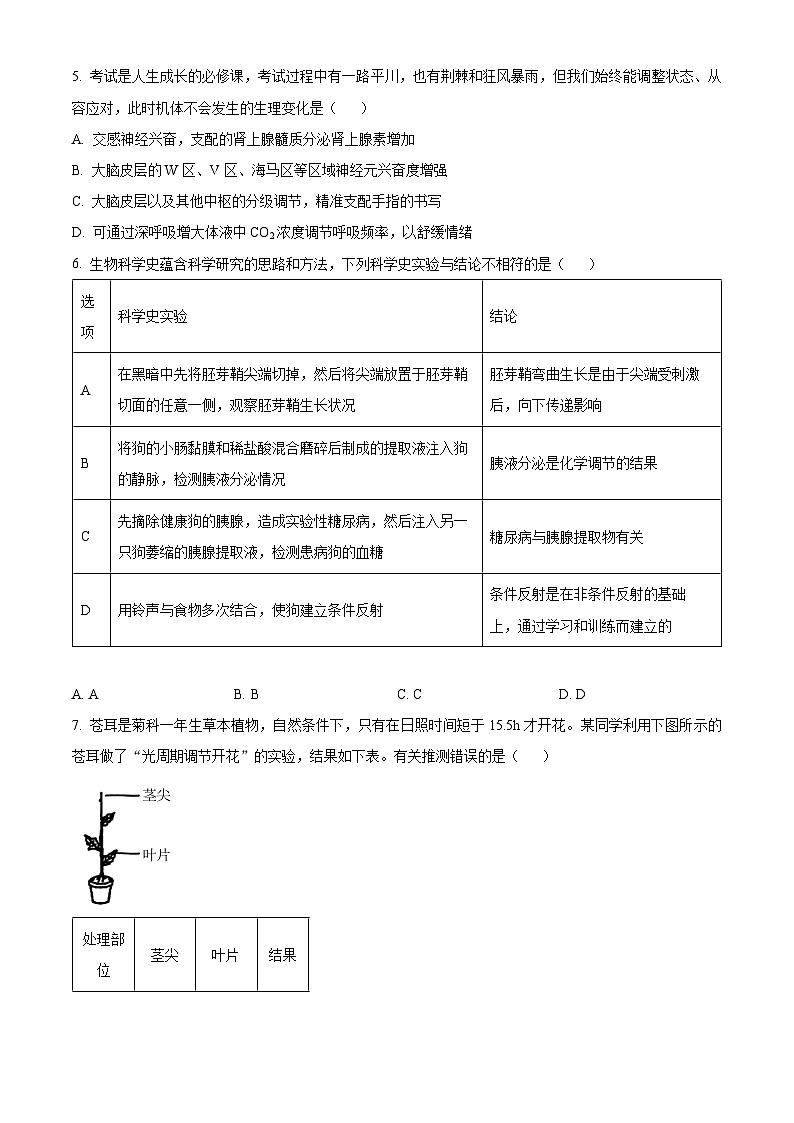 2024届天津市实验中学高三热身练生物试题（原卷版+解析版）02