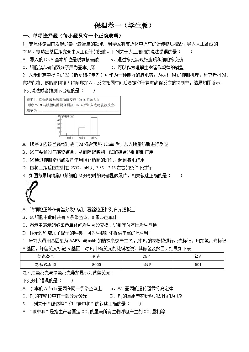 湖南省长沙市雅礼中学2024届高三下学期热身训练（三模）生物试题（Word版附解析）01