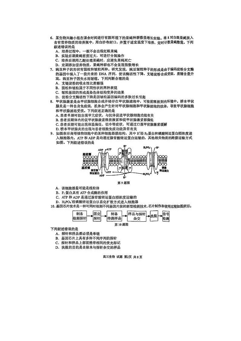 2024届浙江精诚联盟适应性联考高三生物试题第2页