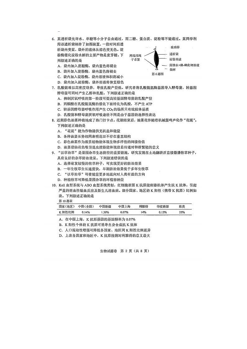 2024届浙江省温州三模高三联考生物试题02