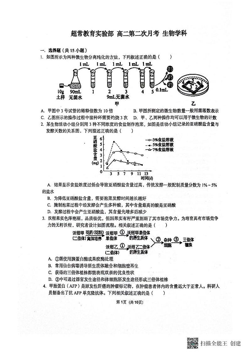 辽宁省沈阳市浑南区东北育才学校2023-2024学年高二下学期6月月考生物试题01