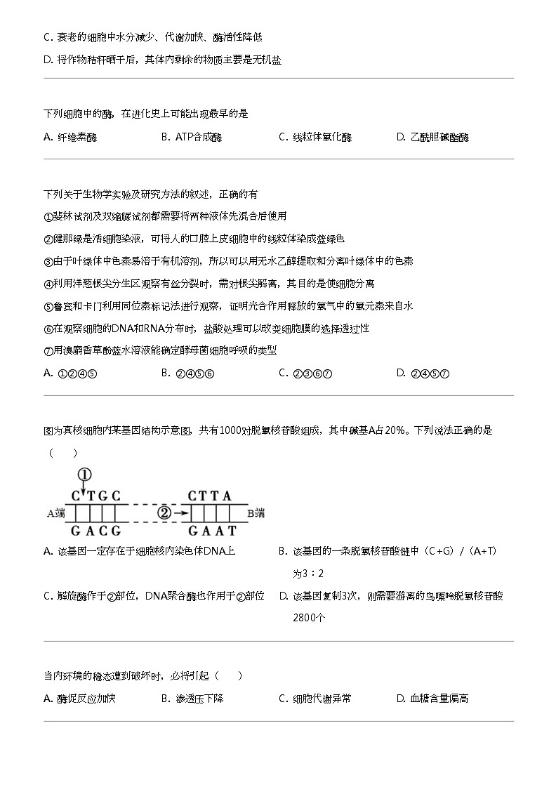 2022_2023学年福建福州闽侯县福州第一中学高三上学期月考生物试卷（第一次调研测试）02