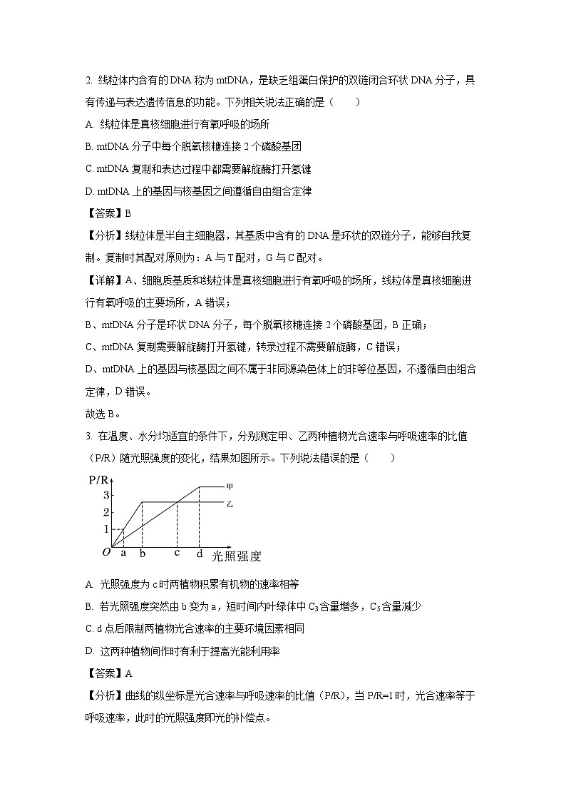 生物：河南省部分重点高中2024届高三下学期5月考前模拟考试（解析版）02