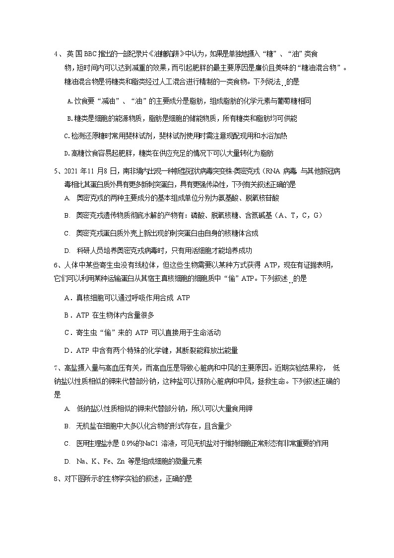 四川省乐山市某校2023-2024学年高一上学期12月月考生物试题第3页