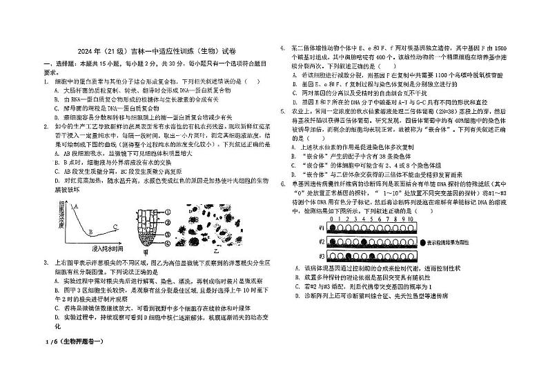 吉林省吉林市第一中学2024届高三下学期一模生物试题（PDF版附答案）第1页