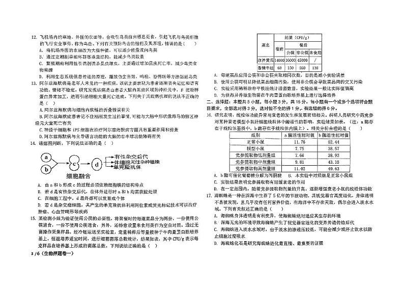 吉林省吉林市第一中学2024届高三下学期一模生物试题（PDF版附答案）第3页