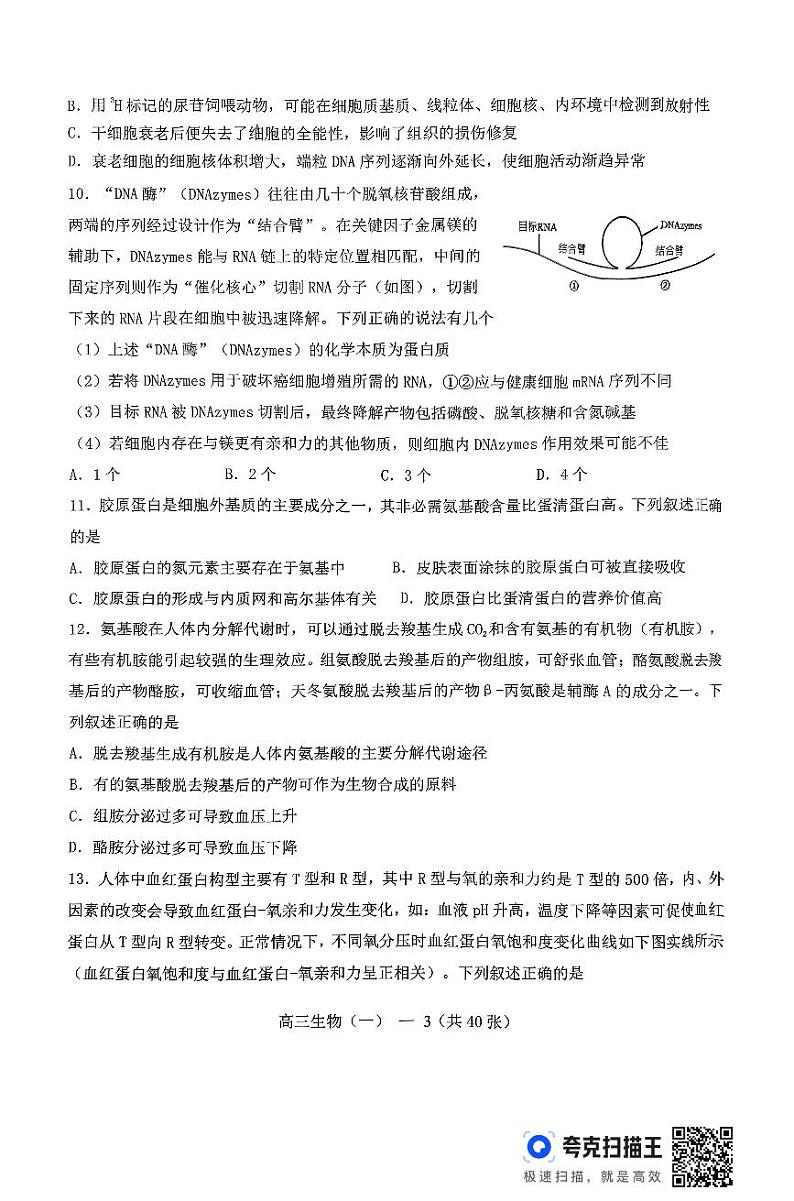 辽宁省重点高中协作校2023—2024学年高三上学期联考生物学试题（一）第3页