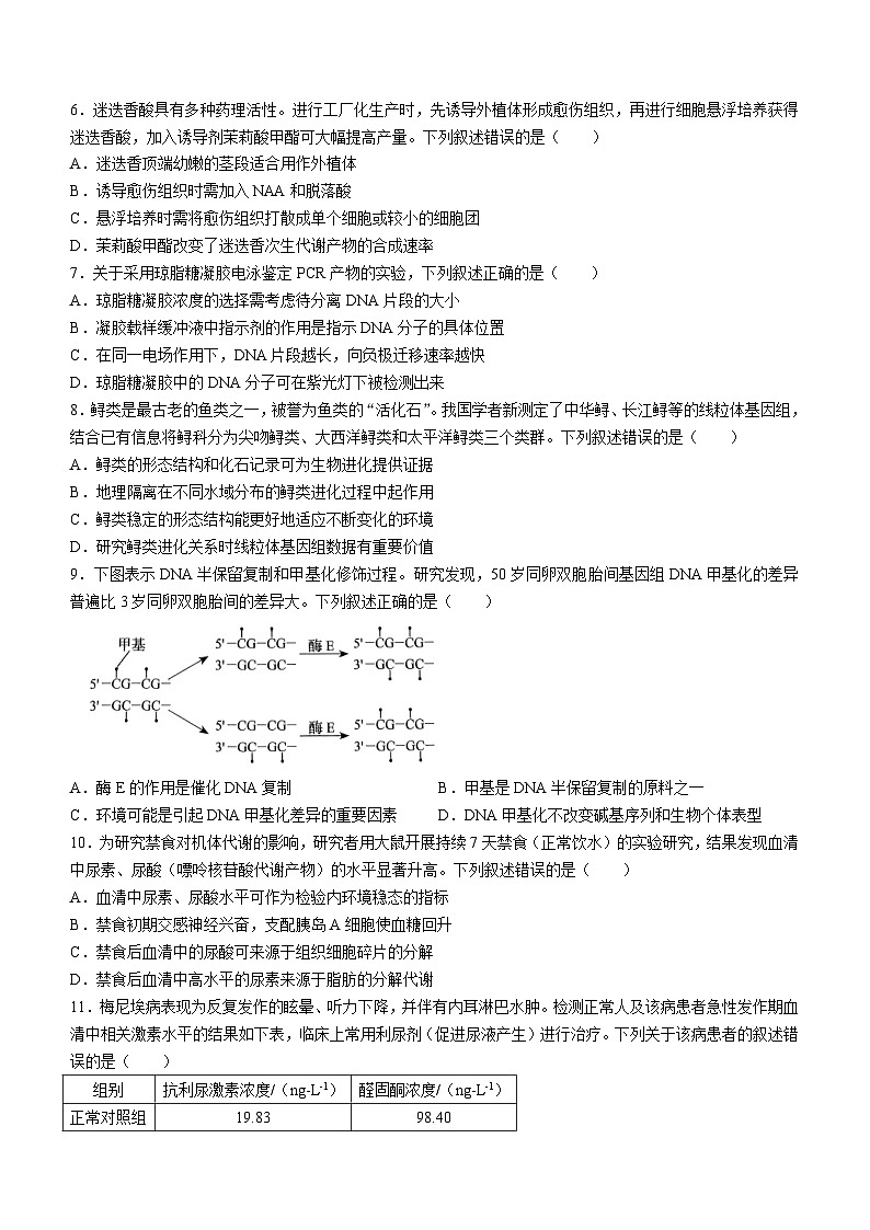 2024年高考真题：新高考辽宁生物高考试卷文档版（无答案）适用地区辽宁、黑龙江、吉林02