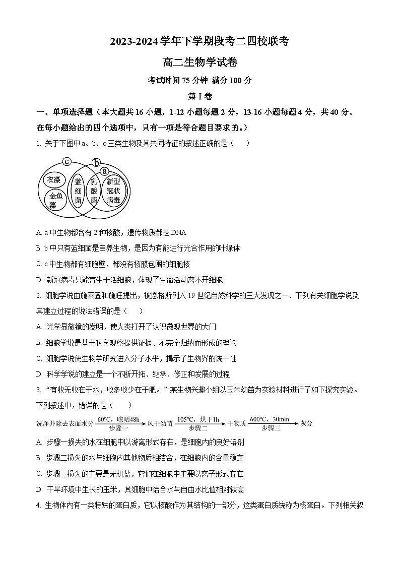 东莞麻涌中学、塘厦中学、七中、济川中学四校联考高二下学期5月期中考试生物含解析01