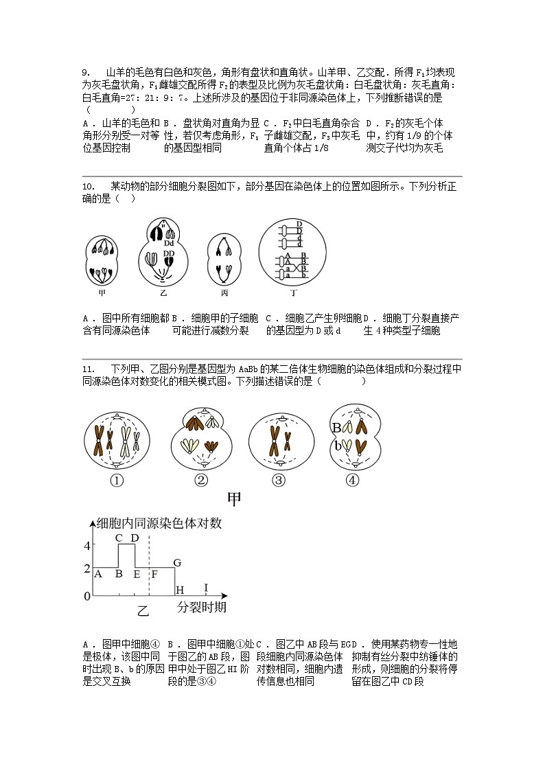 湖北省武汉市常青联合体2023-2024学年高一下学期生物学期中考试试题03