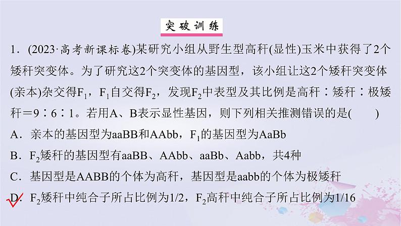 2025届高考生物一轮总复习必修2第五单元遗传的基本规律伴性遗传与人类遗传病第24讲自由组合定律的拓展题型突破课件06