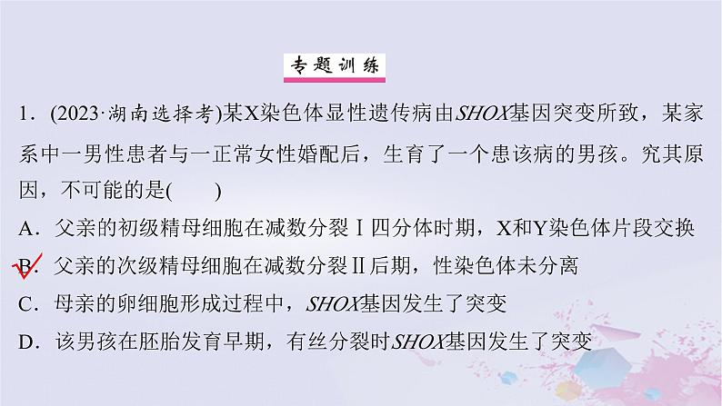 2025届高考生物一轮总复习必修1第四单元细胞的生命历程微专题6减数分裂与可遗传变异的关系课件08