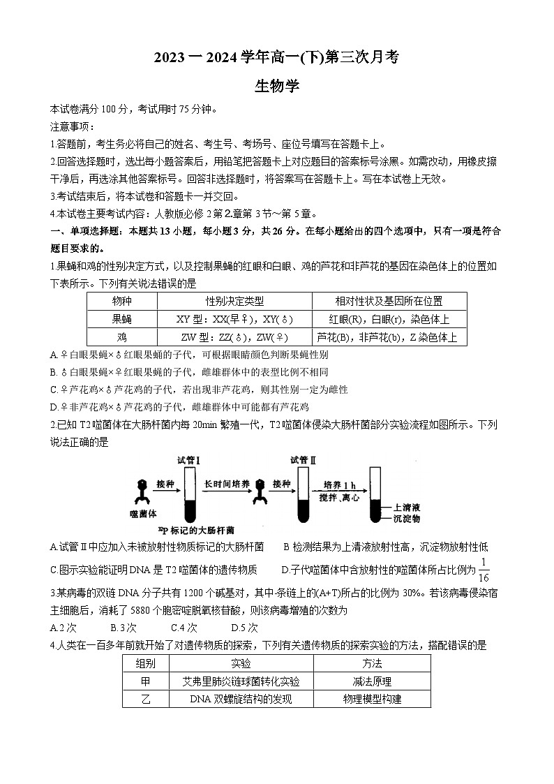 2024邢台邢襄联盟高一下学期第三次月考试题生物含答案第1页