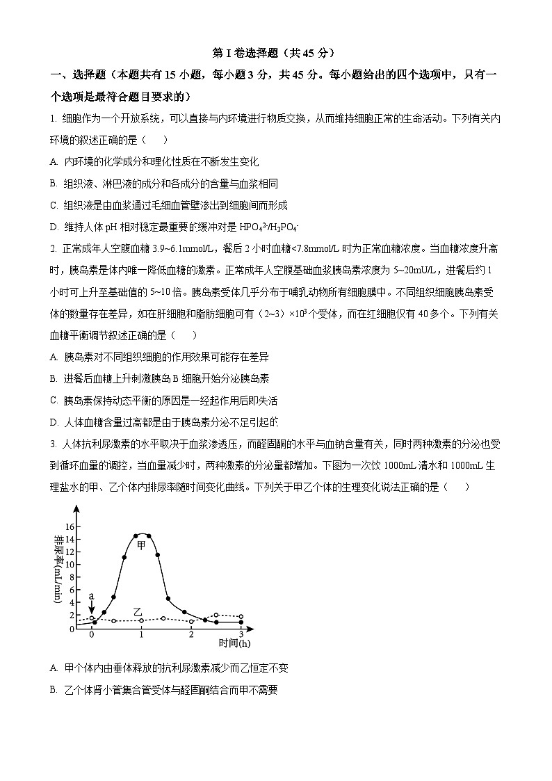 安徽省A10联盟2023-2024学年高二下学期6月月考生物试题（Word版附解析）01