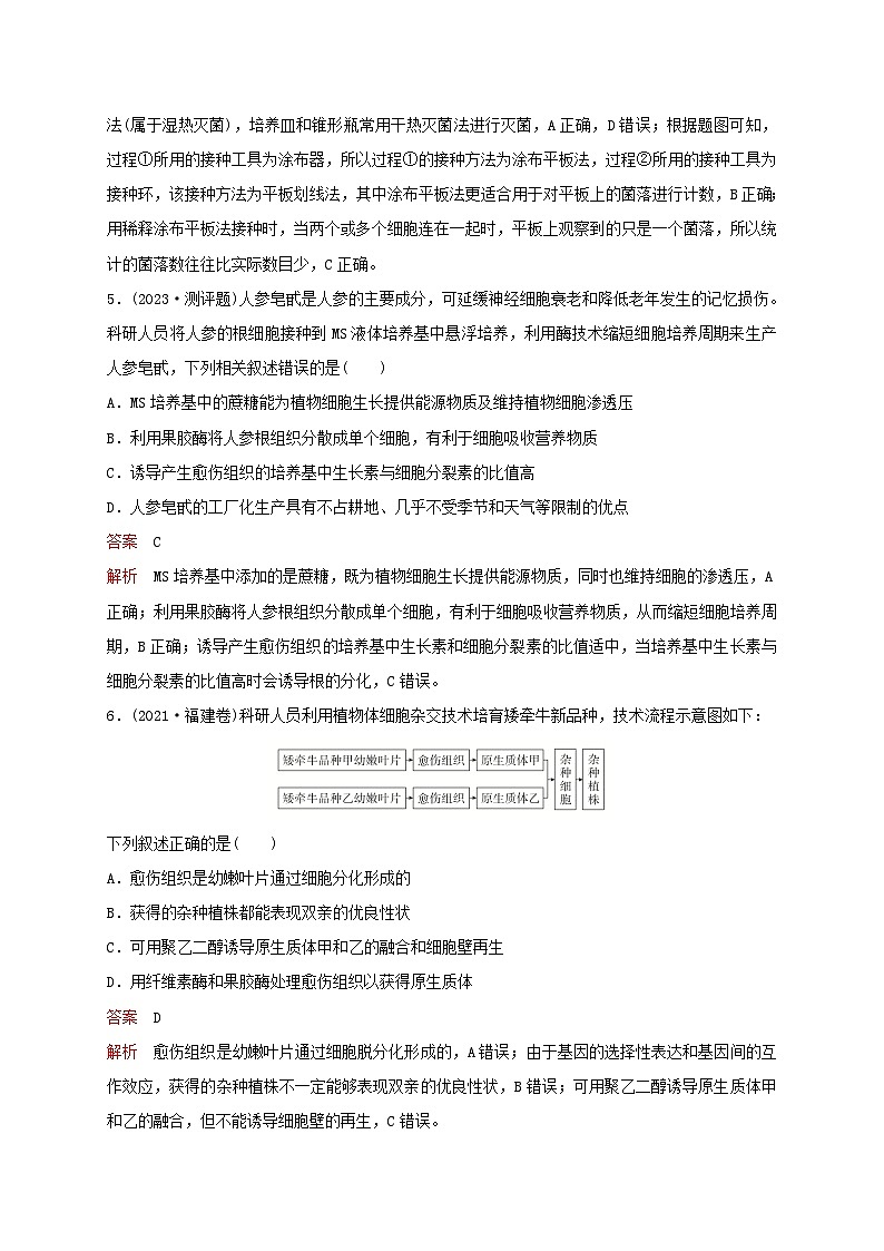新教材2024届高考生物考前冲刺刷题第1部分专题训练专题8生物技术与工程一03