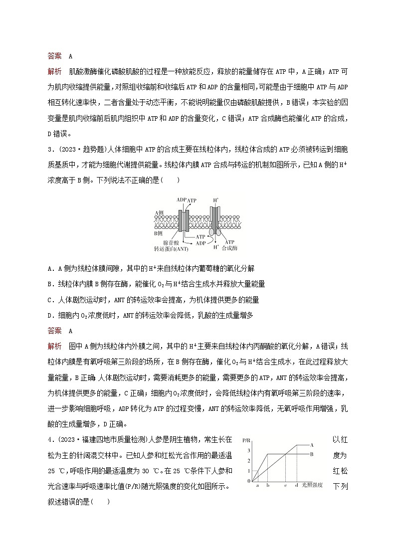 新教材2024届高考生物考前冲刺刷题第1部分专题训练专题2细胞代谢二02