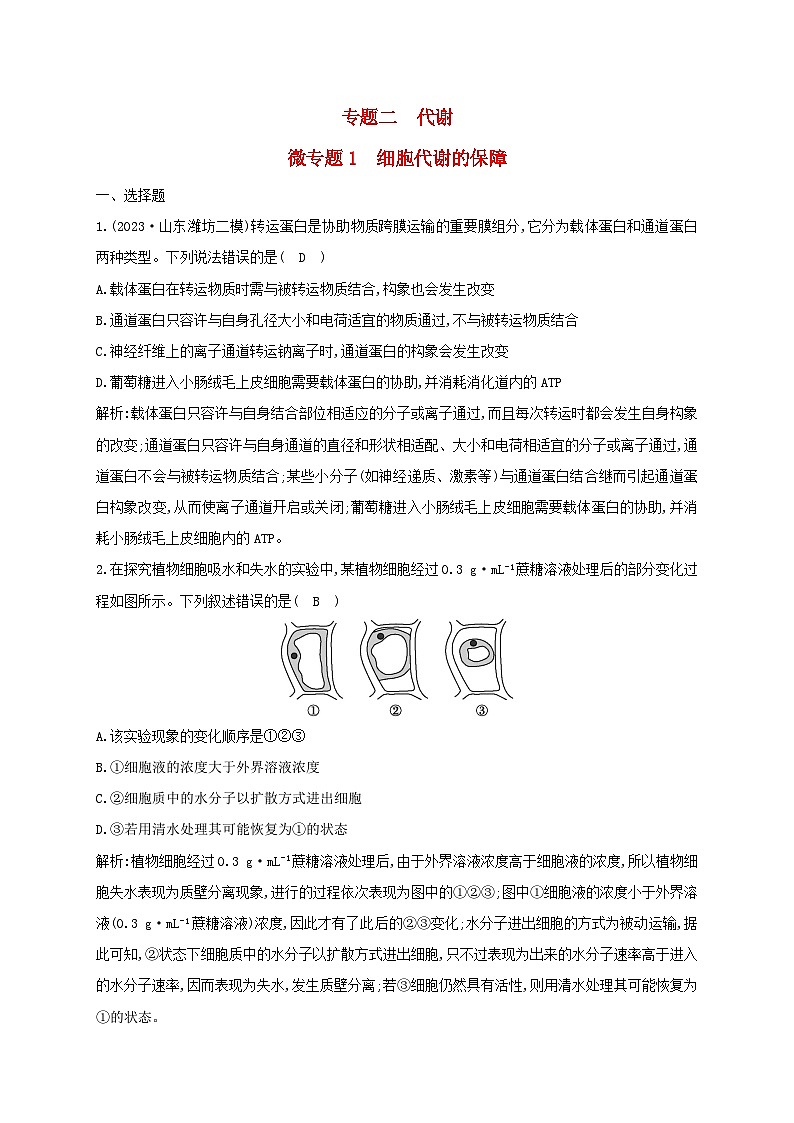 2024届高考生物考前冲刺第1篇专题素能提升专题2代谢微专题突破练1细胞代谢的保障01