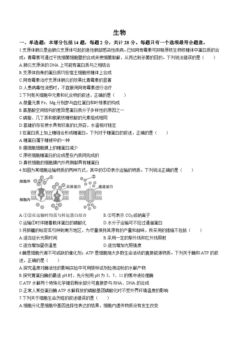 江苏省南通市海安高级中学2023-2024学年高一下学期第二次月考生物试题（含答案）01