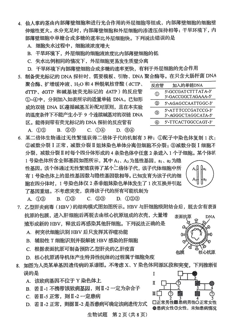 2024年新课标高考真题山东卷生物真题试卷(无答案)02