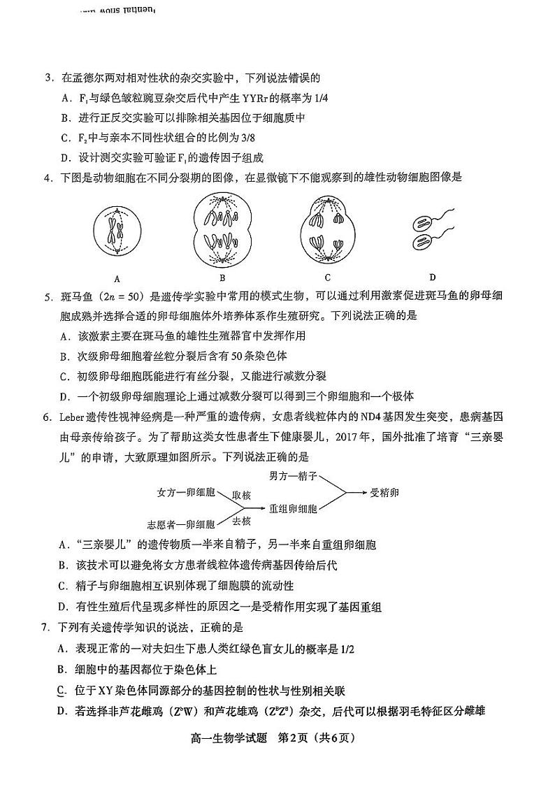 贵州省遵义市汇川区遵义市第四中学2023-2024学年高一下学期6月月考生物试题02