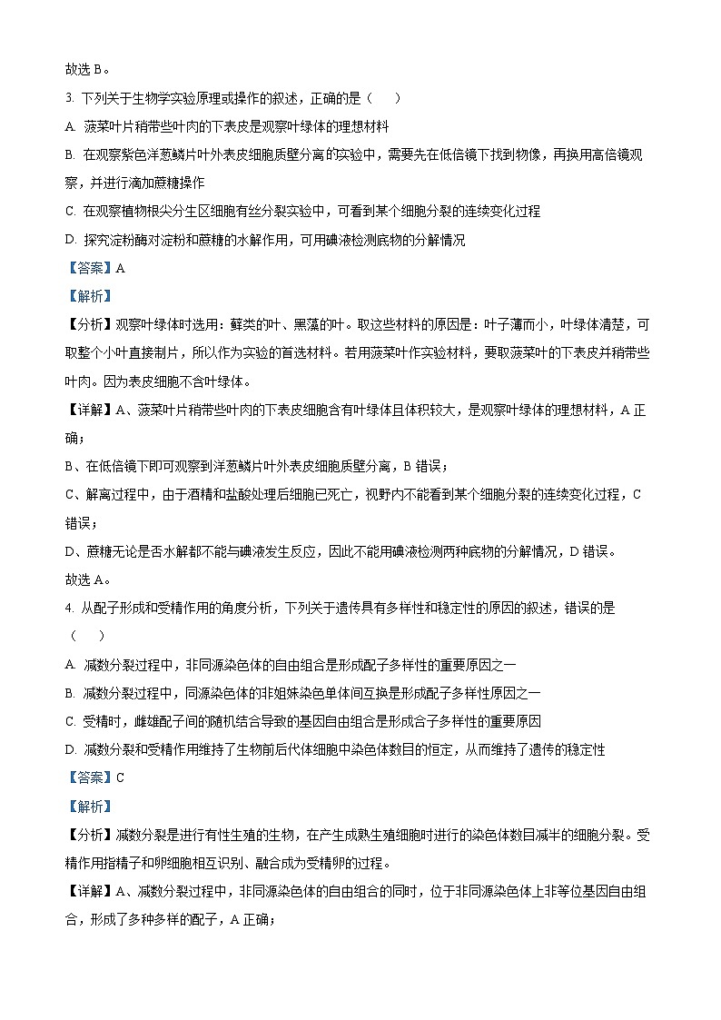 江西省上饶市第四中学2023-2024学年高三下学期5月月考生物试题（解析版）第3页