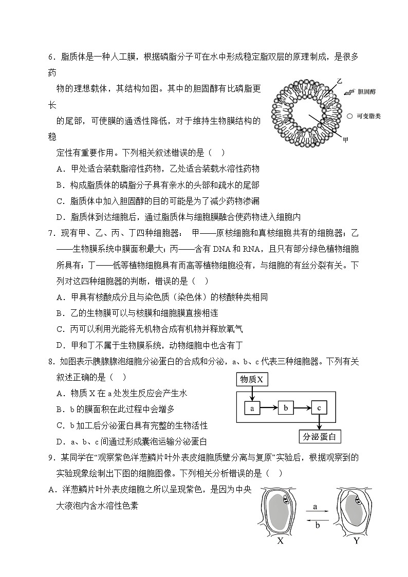 福建省莆田第十中学2023-2024学年高一12月月考生物试题第2页