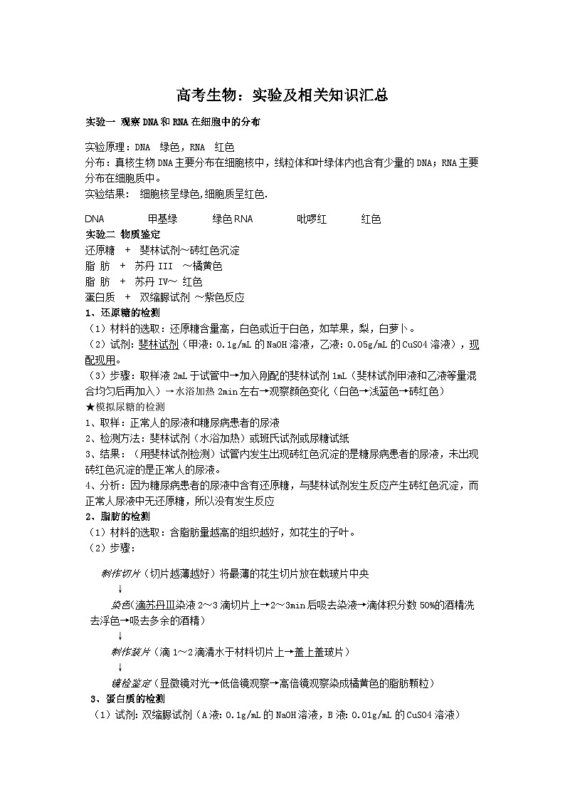 高考生物：实验及相关知识点汇总第1页