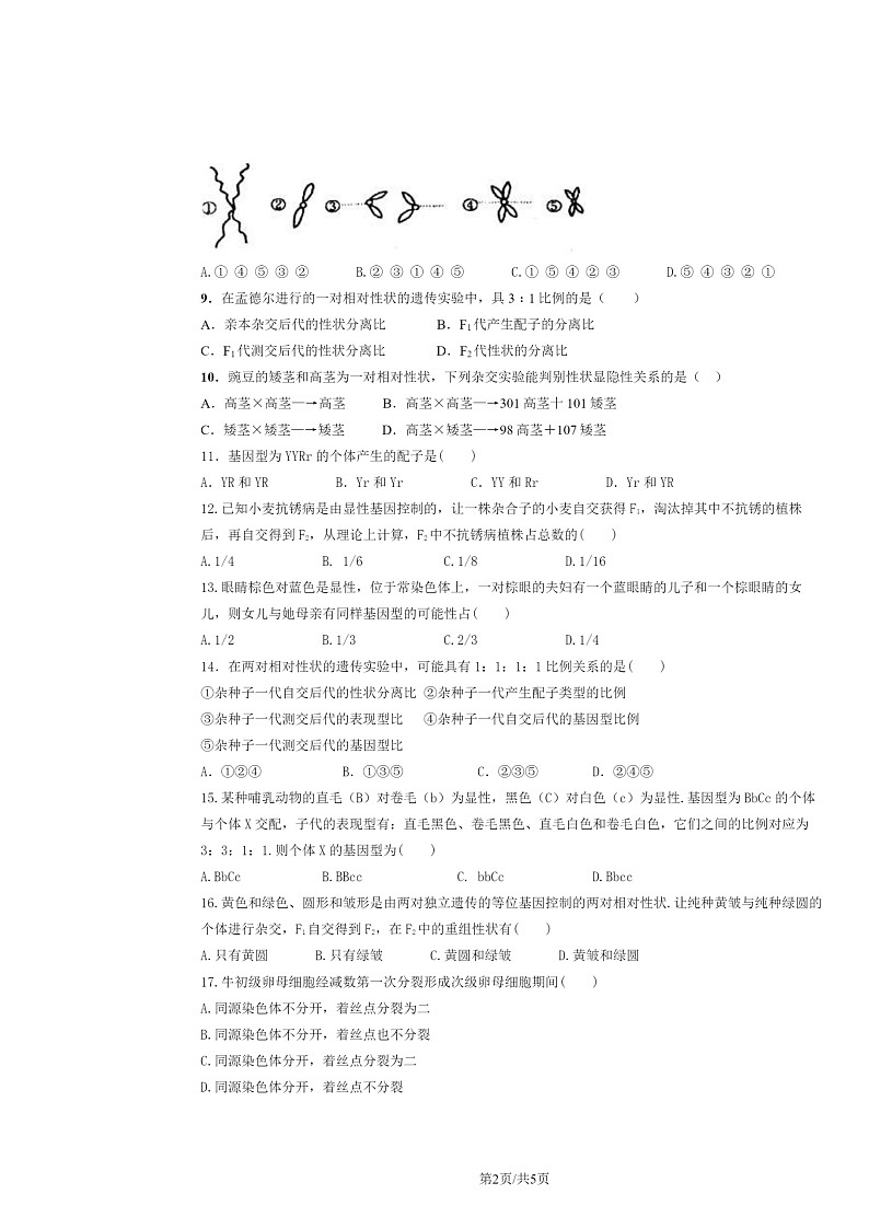 [生物]2024北京首都师大附中高一下学期期中生物试卷及答案02