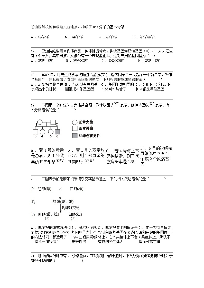 [生物]新疆兵团第三师图木舒克市鸿德实验学校2023-2024学年高一下学期期中考试生物试卷第3页