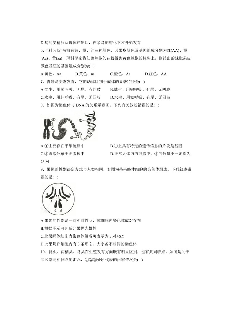 山西省临汾市部分学校2023～2024学年八年级下学期素养形成第一次能力训练生物试卷(有解析)第2页