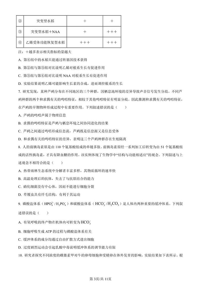 2024湖北高考真题生物真题试题及答案03