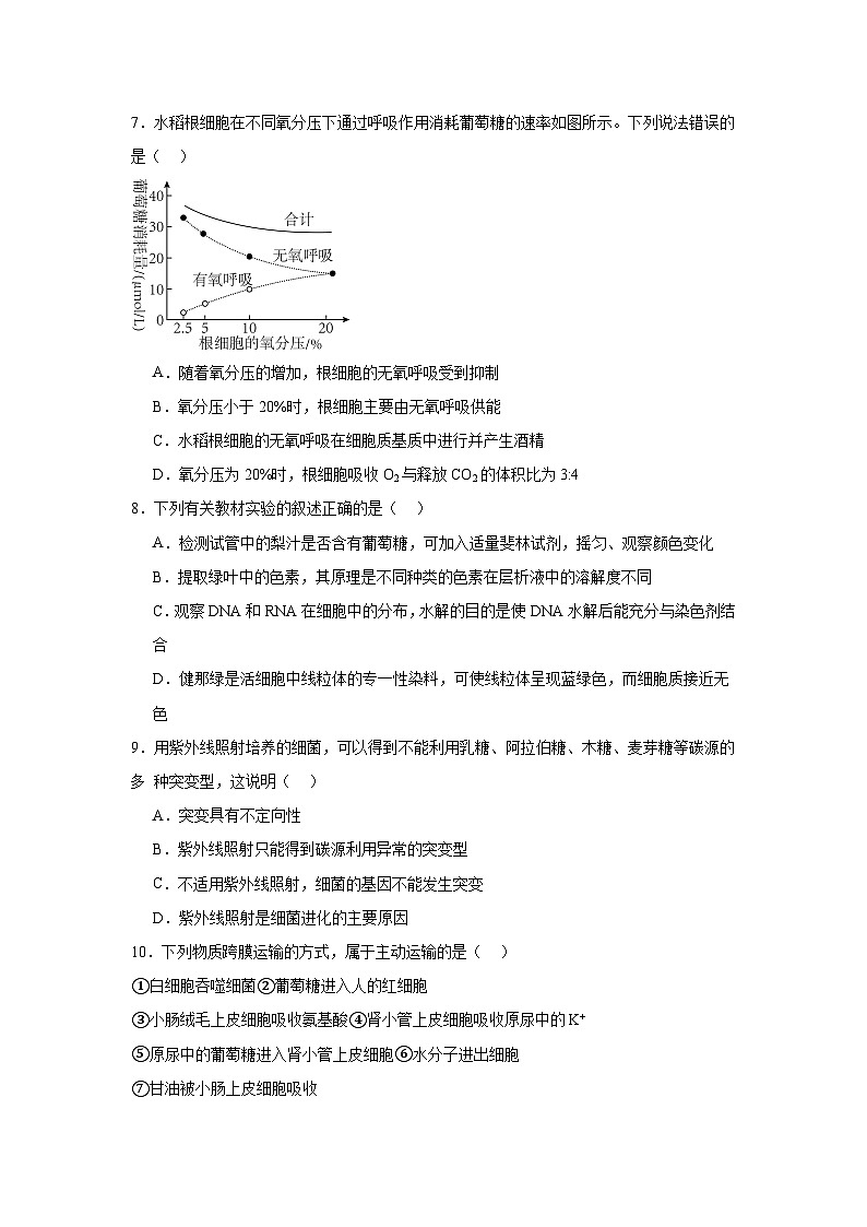 2024年6月浙江省温州市普通高中学业水平模拟测试生物试题02