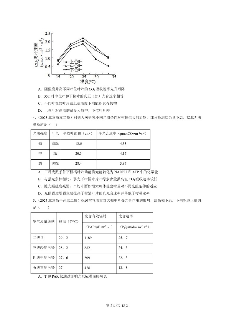 [生物]2022～2024北京高三二模生物试题分类汇编：光合作用与能量转化第2页