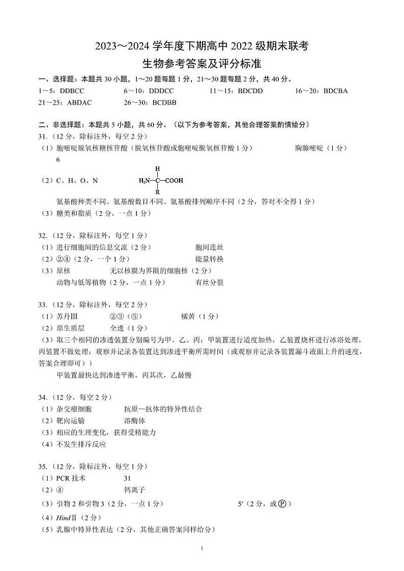 2024成都蓉城名校联盟高二下学期期末生物试题PDF版含答案01