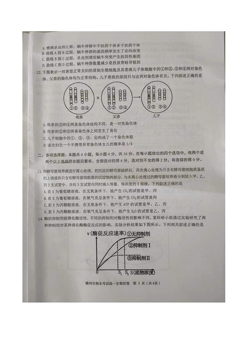 江西省赣州市2022-2023学年高一下学期期末考试生物试题03