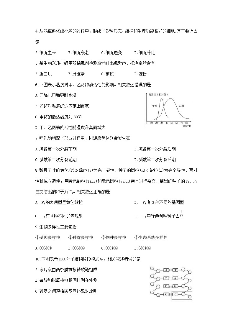 2020年广东普通高中学业水平学业水平会考生物真题及答案02