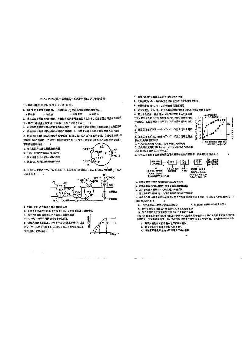 北京市海淀区第五十七中学2023-2024学年高二下学期6月月考生物试题第1页